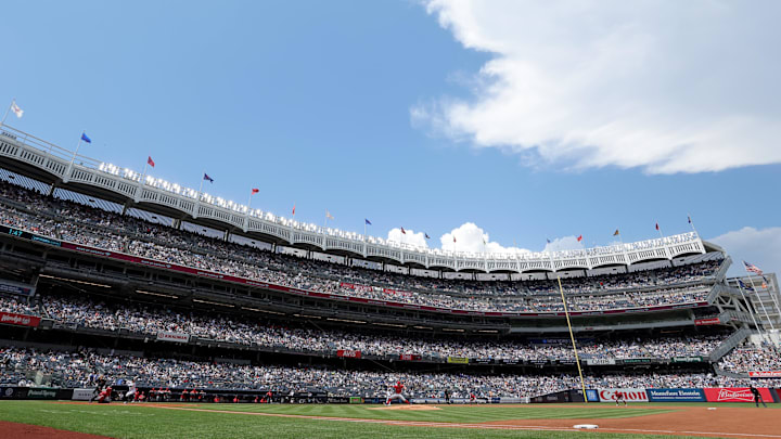 General view of Yankee Stadium during the second inning between the New York Yankees and the Los Angeles Angels. General view of Yankee Stadium during the second inning between the New York Yankees and the Los Angeles Angels.