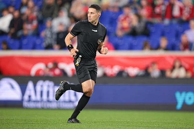 Sep 7, 2024; Harrison, New Jersey, USA; Referee Ramy Touchan runs up field during the second half between the New York Red Bu
