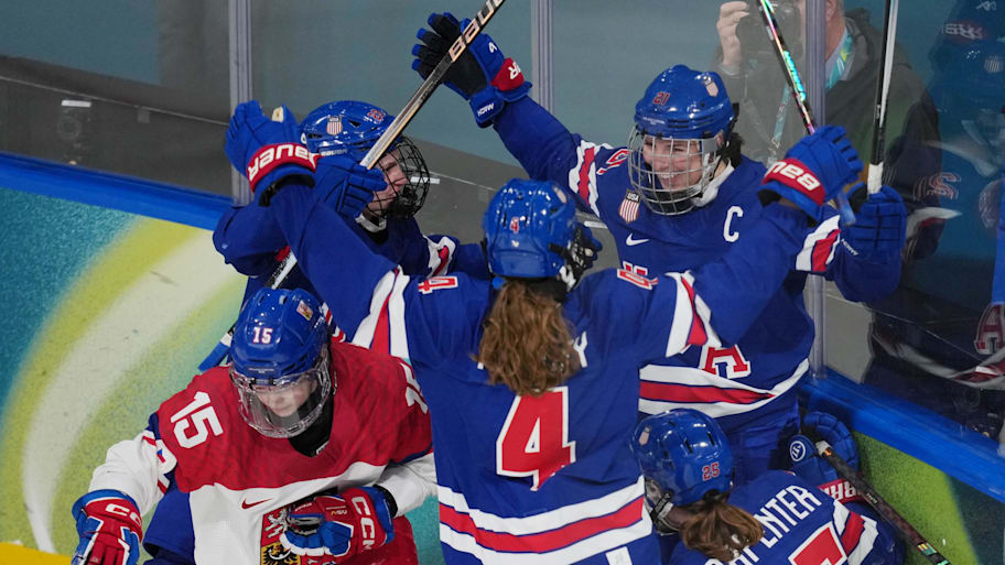 Hilary Knight after scoring in Team USA’s 5–1 win over Czechia.