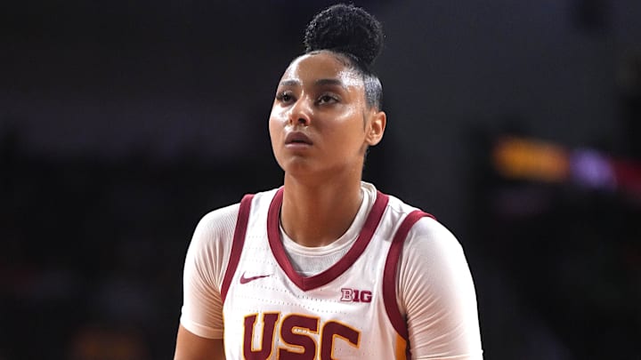Dec 29, 2024; Los Angeles, California, USA; Southern California Trojans guard JuJu Watkins (12) shoots a free throw against the Michigan Wolverines in the first half at Galen Center. Mandatory Credit: Kirby Lee-Imagn Images Dec 29, 2024; Los Angeles, California, USA; Southern California Trojans guard JuJu Watkins (12) shoots a free throw against the Michigan Wolverines in the first half at Galen Center. Mandatory Credit: Kirby Lee-Imagn Images