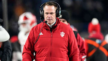 Indiana Hoosiers head coach Curt Cignetti walks the sidelines Friday, Nov. 28, 2025, during the 100th annual Old Oaken Bucket game at Ross-Ade Stadium in West Lafayette.