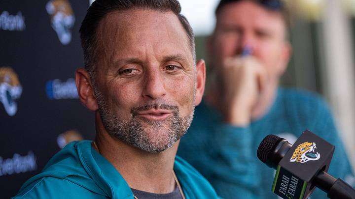 Jacksonville Jaguars Defensive Coordinator Anthony Campanile answers questions after the Jaguars 14th NFL training camp session at Miller Electric Center Tuesday August 12, 2025 in Jacksonville, Fla. The Jaguars travel to New Orleans to play the Saints this Sunday in their second preseason game.