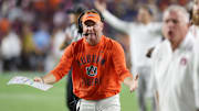 Auburn Tigers head coach Hugh Freeze reacts after a play during the fourth quarter against the Missouri Tigers at Jordan-Hare Stadium. Credit: John Reed-Imagn Images