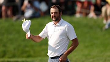 Scottie Scheffler tips his cap following his victory at the 2025 Memorial Tournament at Muirfield Village