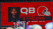 A graphic announcing Shedeur Sanders’ selection by the Browns in the NFL Draft. 