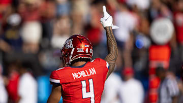 Nov 30, 2024; Tucson, Arizona, USA; Detailed view of the jersey of Arizona Wildcats wide receiver Tetairoa McMillan (4) against the Arizona State Sun Devils during the Territorial Cup at Arizona Stadium. Mandatory Credit: Mark J. Rebilas-Imagn Images