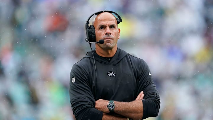 New York Jets head coach Robert Saleh pictured in the second half. The Jets lose to the New England Patriots, 15-10, at MetLife Stadium on Sunday, Sept. 24, 2023, in East Rutherford.