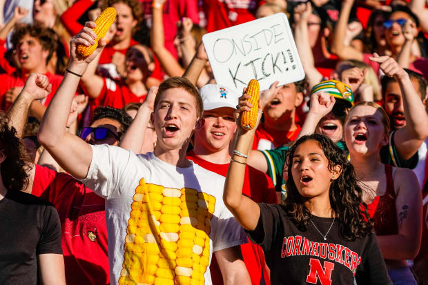 Nebraska Cornhuskers fans cheer during the fourth quarter against the Northwestern Wildcats at Memorial Stadium.