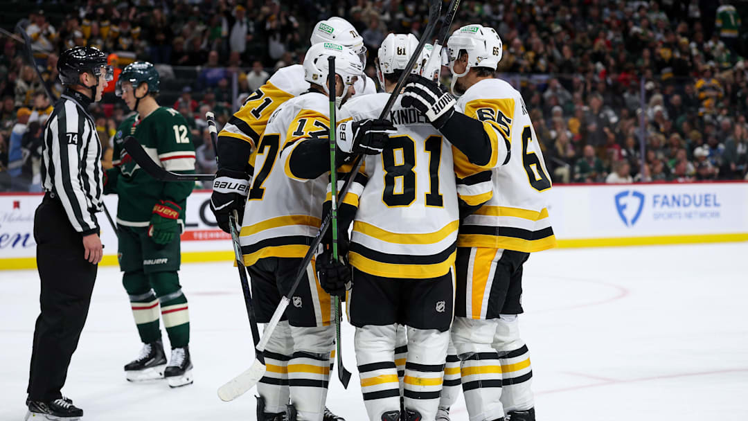 Oct 30, 2025; Saint Paul, Minnesota, USA; Pittsburgh Penguins center Ben Kindel (81) celebrates his goal against the Minnesota Wild during the third period at Grand Casino Arena. Mandatory Credit: Matt Krohn-Imagn Images Oct 30, 2025; Saint Paul, Minnesota, USA; Pittsburgh Penguins center Ben Kindel (81) celebrates his goal against the Minnesota Wild during the third period at Grand Casino Arena. Mandatory Credit: Matt Krohn-Imagn Images