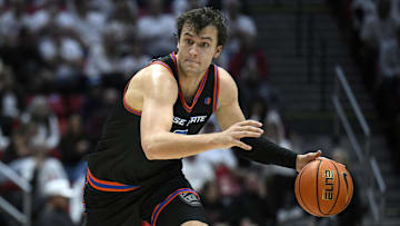 Mar 8, 2024; San Diego, California, USA; Boise State Broncos forward Tyson Degenhart (2) dribbles the ball during the second half against the San Diego State Aztecs at Viejas Arena.