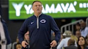 Penn State Nittany Lions head coach Mike Rhoades looks on in the second half against the UCLA Bruins at Pauley Pavilion.