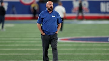 uSep 26, 2024; East Rutherford, New Jersey, USA; New York Giants head coach Brian Daboll on the field before a game against the Dallas Cowboys at MetLife Stadium. Mandatory Credit: Brad Penner-Imagn Images