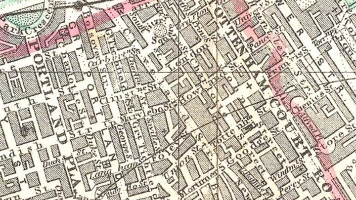 Detail of 1890 London map centered on Cleveland Street