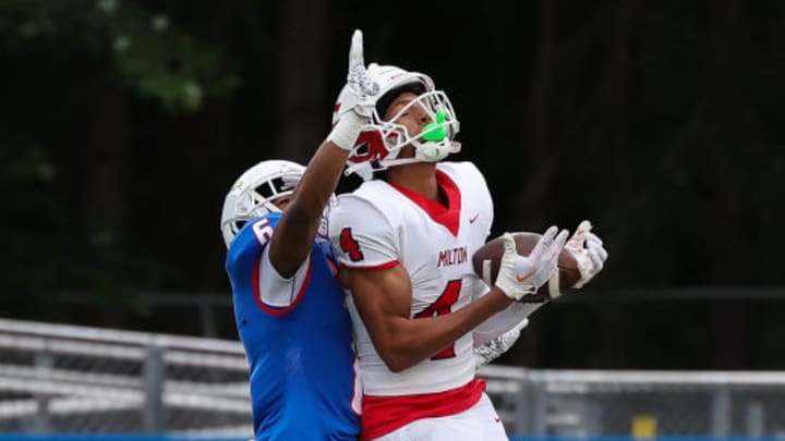 Milton wide receiver CJ Wiley had four receptions for 136 yards and two touchdowns in a win over Blessed Trinity last week.