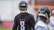 Tight end Kyle Pitts on the field during Atlanta Falcons OTAs in June.  