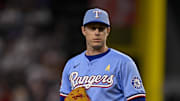 Sep 7, 2025; Arlington, Texas, USA; Texas Rangers relief pitcher Phil Maton (88) looks on during the game between the Texas Rangers and the Houston Astros at Globe Life Field. Mandatory Credit: Jerome Miron-Imagn Images
