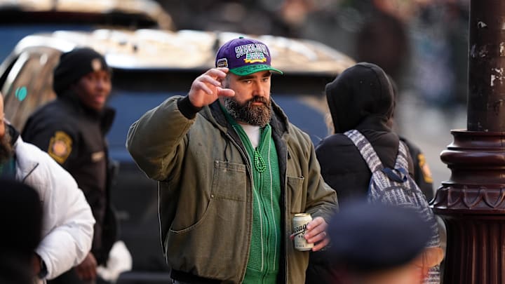 Feb 14, 2025; Philadelphia, PA, USA; Jason Kelce waves to fans during the Super Bowl LIX championship parade and rally. Mandatory Credit: Kyle Ross-Imagn Images Feb 14, 2025; Philadelphia, PA, USA; Jason Kelce waves to fans during the Super Bowl LIX championship parade and rally. Mandatory Credit: Kyle Ross-Imagn Images