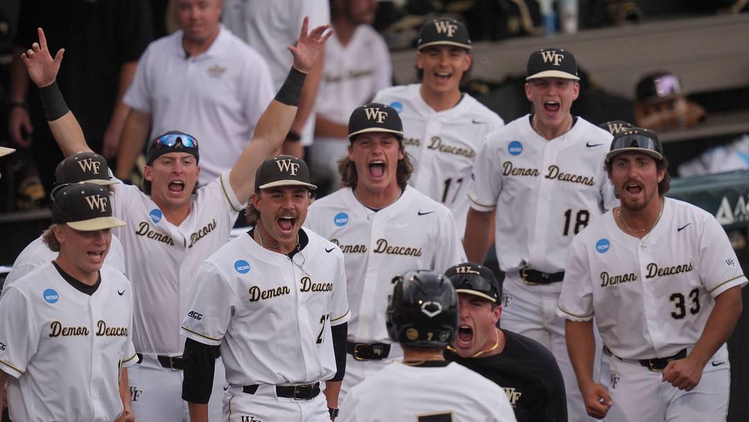 Wake Forest players celebrate Wake Forest's Marek Houston's (7) home run during the NCAA college baseball Knoxville Regional against Tennessee on June 1, 2025, in Knoxville, Tenn. Wake Forest players celebrate Wake Forest's Marek Houston's (7) home run during the NCAA college baseball Knoxville Regional against Tennessee on June 1, 2025, in Knoxville, Tenn.