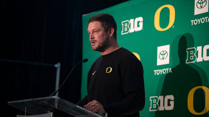 Oregon head coach Dan Lanning speaks during Oregon football’s media day Monday, July 29, 2024 at Autzen Stadium in Eugene, Ore.