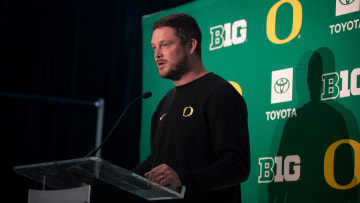 Oregon head coach Dan Lanning speaks during Oregon football’s media day Monday, July 29, 2024 at Autzen Stadium in Eugene, Ore.