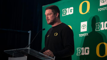 Oregon head coach Dan Lanning speaks during Oregon football’s media day Monday, July 29, 2024 at Autzen Stadium in Eugene, Ore.