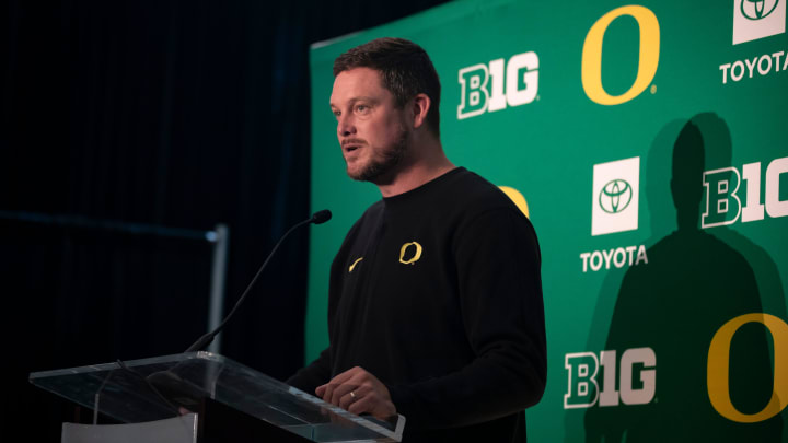 Oregon head coach Dan Lanning speaks during Oregon football’s media day Monday, July 29, 2024 at Autzen Stadium in Eugene, Ore.