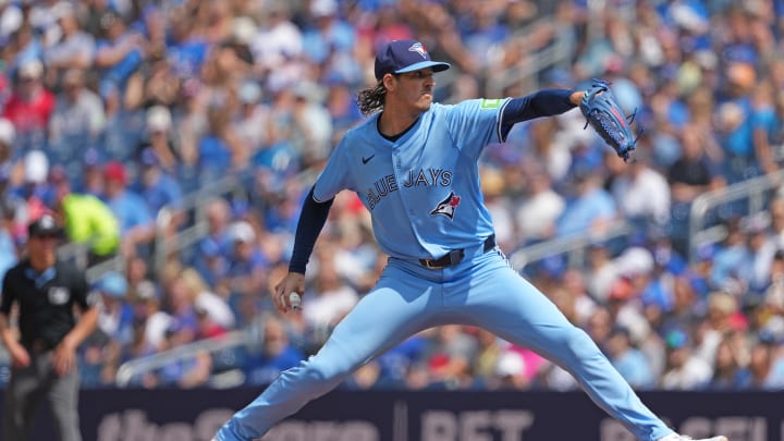 Toronto Blue Jays starting pitcher Kevin Gausman (34) throws a pitch against the Los Angeles Angels during the first inning at Rogers Centre on Aug 25.