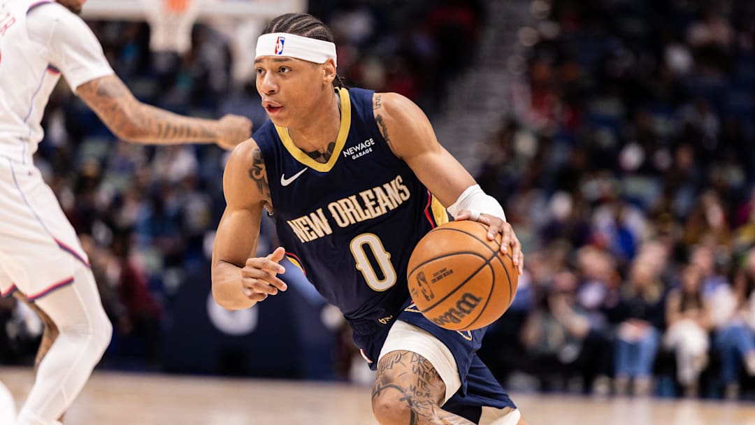 Mar 18, 2026; New Orleans, Louisiana, USA; New Orleans Pelicans guard Jeremiah Fears (0) dribbles against the LA Clippers during first half at Smoothie King Center. Mar 18, 2026; New Orleans, Louisiana, USA; New Orleans Pelicans guard Jeremiah Fears (0) dribbles against the LA Clippers during first half at Smoothie King Center.