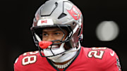 Tampa Bay Buccaneers safety Shilo Sanders takes the field for warmups before a preseason game against the Tennessee Titans