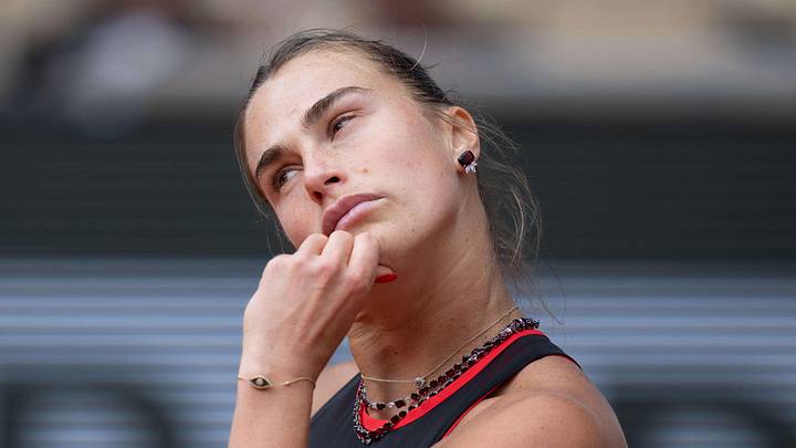 Aryna Sabalenka reacts during her match