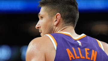 Mar 7, 2024; Phoenix, Arizona, USA; Phoenix Suns guard Grayson Allen (8) looks on against the