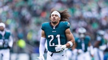 Dec 31, 2023; Philadelphia, Pennsylvania, USA; Philadelphia Eagles safety Sydney Brown (21) before action against the Arizona Cardinals at Lincoln Financial Field. Mandatory Credit: Bill Streicher-USA TODAY Sports