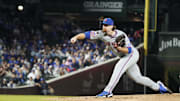 Sep 25, 2025; Chicago, Illinois, USA; New York Mets pitcher Nolan McLean (26) throws the ball against the Chicago Cubs during the first inning at Wrigley Field. Mandatory Credit: David Banks-Imagn Images