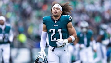 Dec 31, 2023; Philadelphia, Pennsylvania, USA; Philadelphia Eagles safety Sydney Brown (21) before action against the Arizona Cardinals at Lincoln Financial Field.