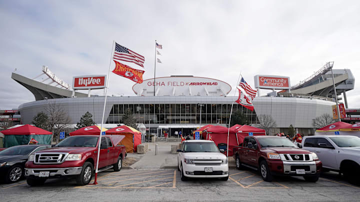A general view outside Arrowhead Stadium before the AFC Championship game. A general view outside Arrowhead Stadium before the AFC Championship game.