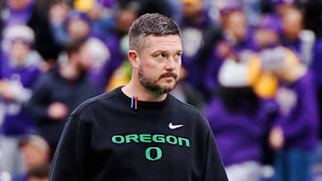 Oregon Ducks coach Dan Lanning at Husky Stadium in Seattle, Washington