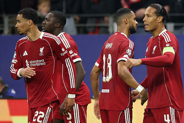 Liverpool celebrate scoring against Eintracht Frankfurt