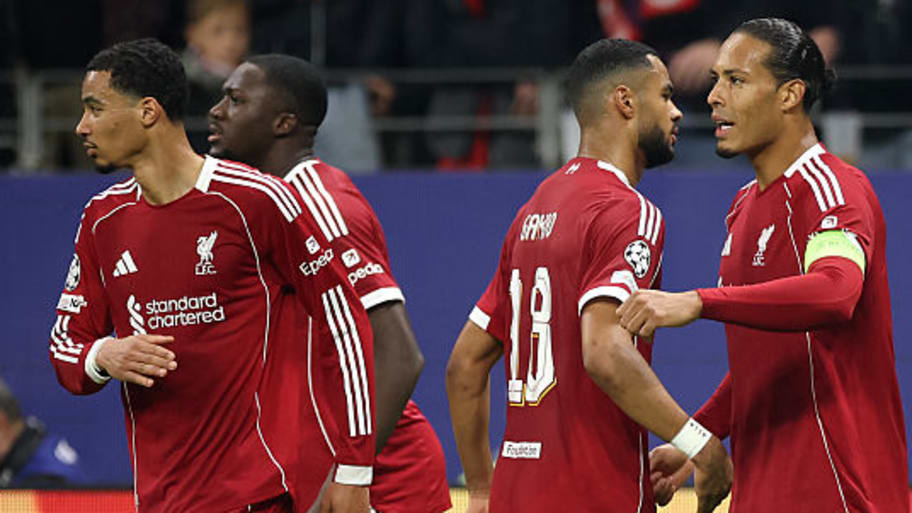 Liverpool celebrate scoring against Eintracht Frankfurt
