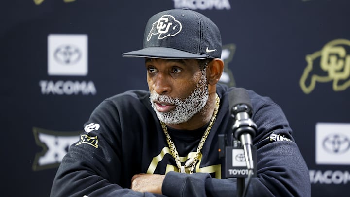 Colorado Buffaloes head coach Deion Sanders speaks to the media at the University of Colorado NFL Showcase. Colorado Buffaloes head coach Deion Sanders speaks to the media at the University of Colorado NFL Showcase.