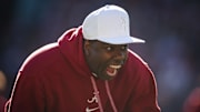Nov 30, 2024; Tuscaloosa, Alabama, USA; Alabama Crimson Tide Assistant Head Coach JaMarcus Shephard during warm ups before a game against the Auburn Tigers at Bryant-Denny Stadium. 