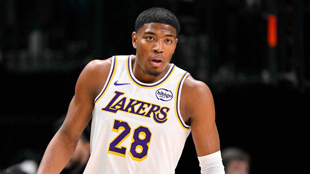 Jan 24, 2026; Dallas, Texas, USA; Los Angeles Lakers forward Rui Hachimura (28) looks on during the game against the Dallas Mavericks at the American Airlines Center. Mandatory Credit: Jerome Miron-Imagn Images