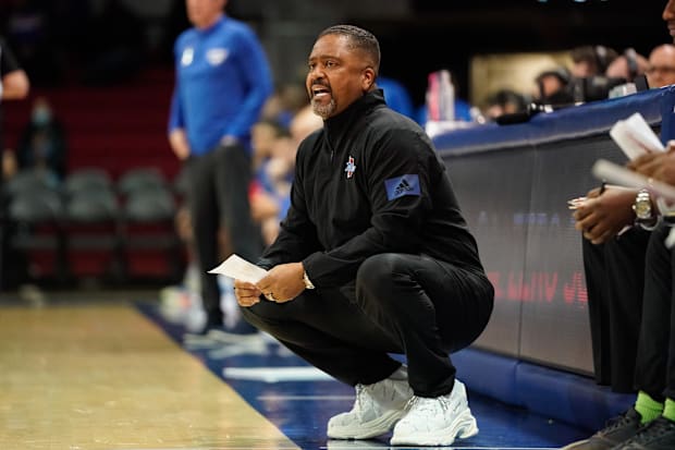 Tulsa Golden Hurricane head coach Frank Haith calls a play against the Southern Methodist Mustangs