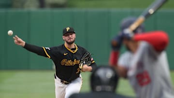 Apr 14, 2025; Pittsburgh, Pennsylvania, USA;  Pittsburgh Pirates starting pitcher Paul Skenes (30) delivers a pitch to  Washington Nationals left fielder James Wood (29) during the first inning at PNC Park. Mandatory Credit: Charles LeClaire-Imagn Images
