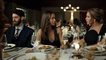 Emilia Pérez. (Featured L-R) Zoe Saldaña as Rita Moro Castro and Karla Sofía Gascón as Emilia Pérez in Emilia Pérez. Cr. Netflix © 2024.