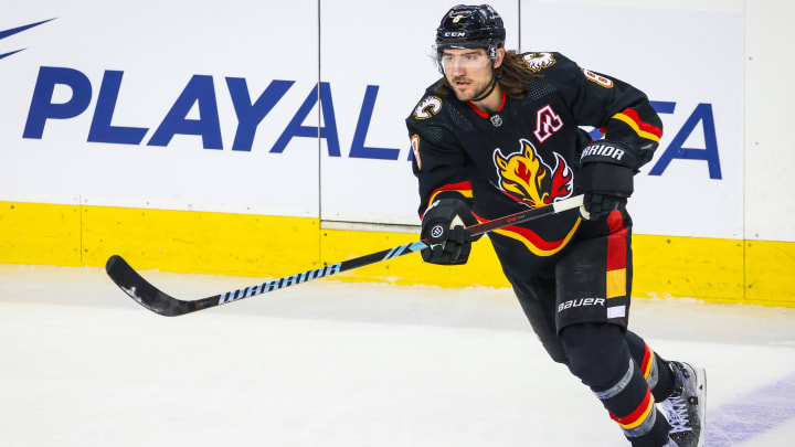Jan 27, 2024; Calgary, Alberta, CAN; Calgary Flames defenseman Chris Tanev (8) skates during the
