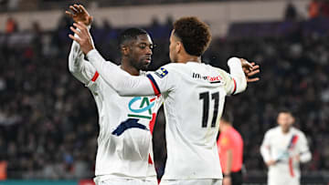 O. Dembélé et D. Doué face au Vendée FF samedi soir, à Nantes