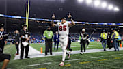 Oct 10, 2024; Seattle, Washington, USA; San Francisco 49ers tight end George Kittle (85) celebrates on his way to the locker room following a victory against the Seattle Seahawks at Lumen Field. Mandatory Credit: Joe Nicholson-Imagn Images