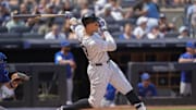 New York Yankees right fielder Aaron Judge (99) hits a double against the Chicago Cubs during the seventh inning at Yankee Stadium on July 12. 
