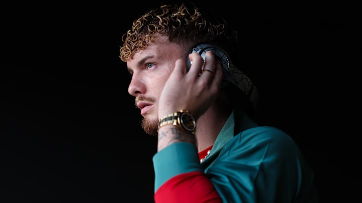 Jul 31, 2024; Philadelphia, PA, USA; Liverpool midfielder Harvey Elliott before a game against Arsenal at Lincoln Financial Field. Mandatory Credit: Bill Streicher-Imagn Images