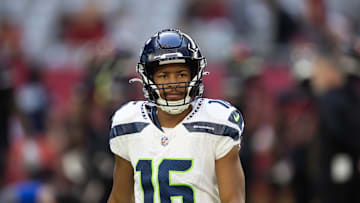 Seattle Seahawks wide receiver Tyler Lockett prior to the game against the Arizona Cardinals at State Farm Stadium. Mandatory Credit: Mark J. Rebilas-Imagn Images